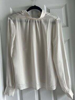 H&M Cream Pleated High-Neck Long Sleeve Blouse